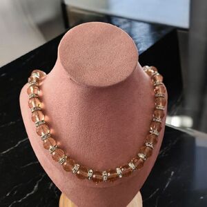 Alexander Kalifano Czech Glass Beads Peach Silver Necklace - 18" Magnetic Clasp